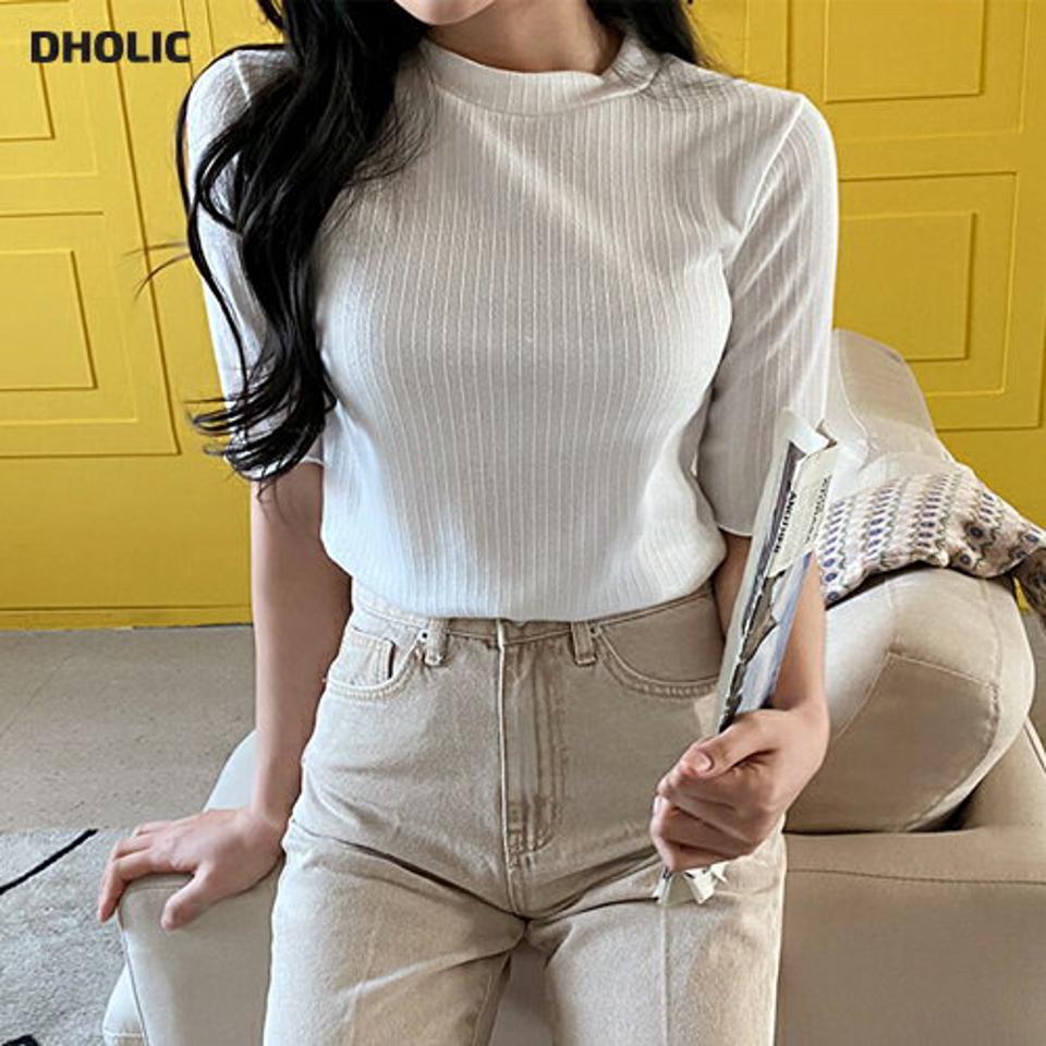 ラウンドウェーブTシャツ・全5色・t63459 レディース 【tops】【韓国 ファッション トップス Tシャツ 半袖 ラウンドネック ウェーブ 夏 スリム フィット 細身 デイリー カジュアル 体型カーバー 秋 春】【NIJU】