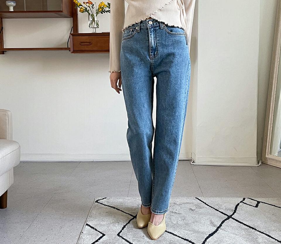 テーパードデニムパンツ・全2色・t64900 レディース 【pt】【韓国 ファッション ボトムス パンツ ロング デニム デニムパンツ ストレート テーパード ベルトループ スリム 美脚 10分丈 十分丈 カジュアル デイリー 秋 春】