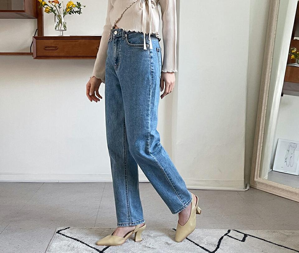 テーパードデニムパンツ・全2色・t64900 レディース 【pt】【韓国 ファッション ボトムス パンツ ロング デニム デニムパンツ ストレート テーパード ベルトループ スリム 美脚 10分丈 十分丈 カジュアル デイリー 秋 春】