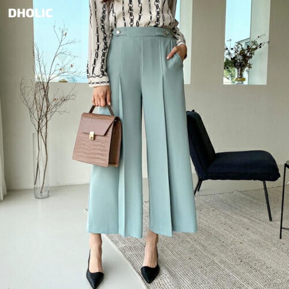 シルバーボタンワイドパンツ・全4色・b67317 レディース 【pt】【パンツ ズボン ロングパンツ ワイド ワイドパンツ クロップド丈 単色 大人 きれいめ 春 秋 韓国 ファッション】【ハイホリHIHOLLI】