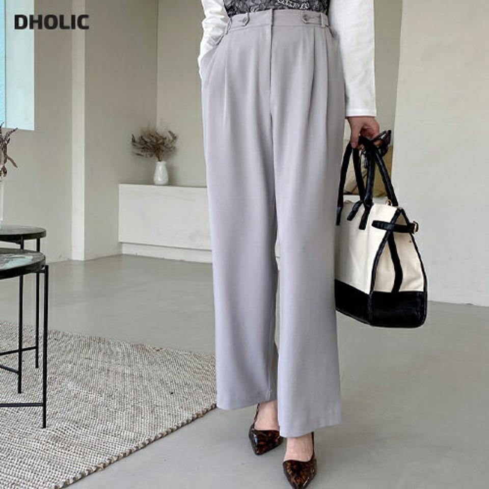 サイドボタンスラックス・全3色・t67319 レディース 【pt】【スラックス パンツ ズボン ロングパンツ 単色 無地 シンプル ベーシック 大人 きれいめ　オフィスカジュアル 春 秋 韓国 ファッション】【ハイホリHIHOLLI】