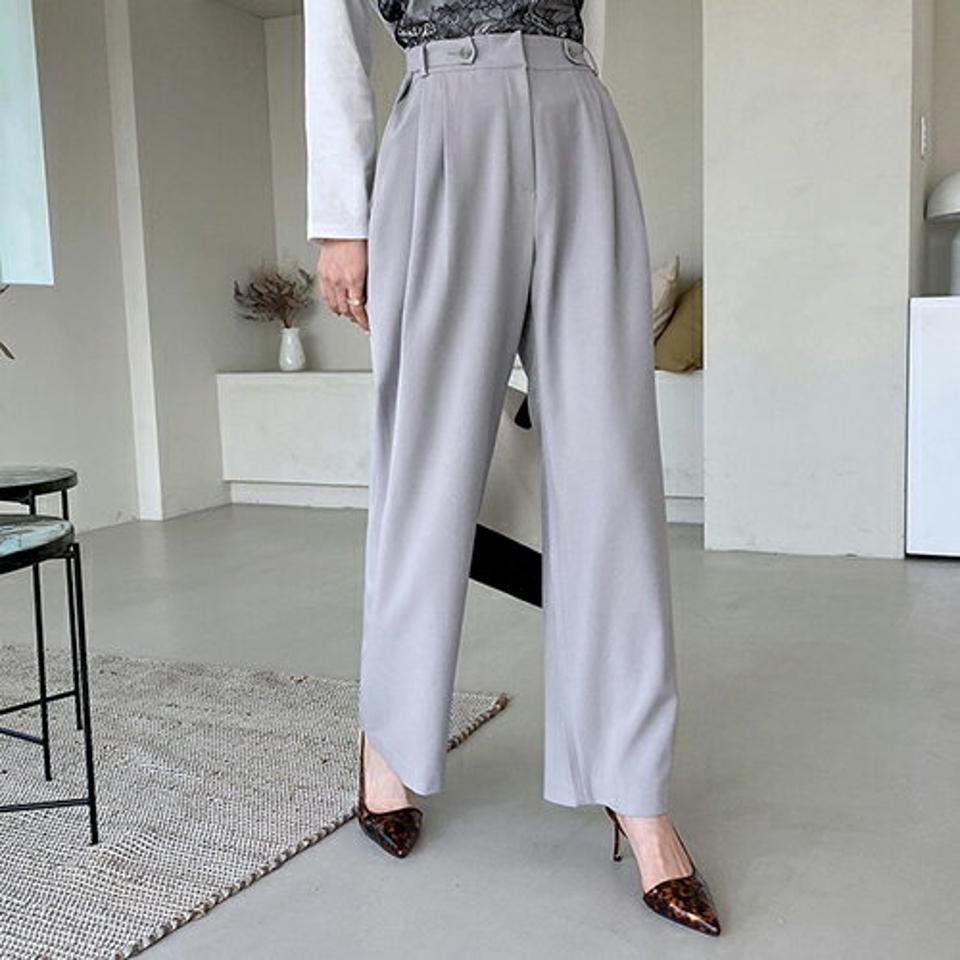 サイドボタンスラックス・全3色・t67319 レディース 【pt】【スラックス パンツ ズボン ロングパンツ 単色 無地 シンプル ベーシック 大人 きれいめ　オフィスカジュアル 春 秋 韓国 ファッション】【ハイホリHIHOLLI】