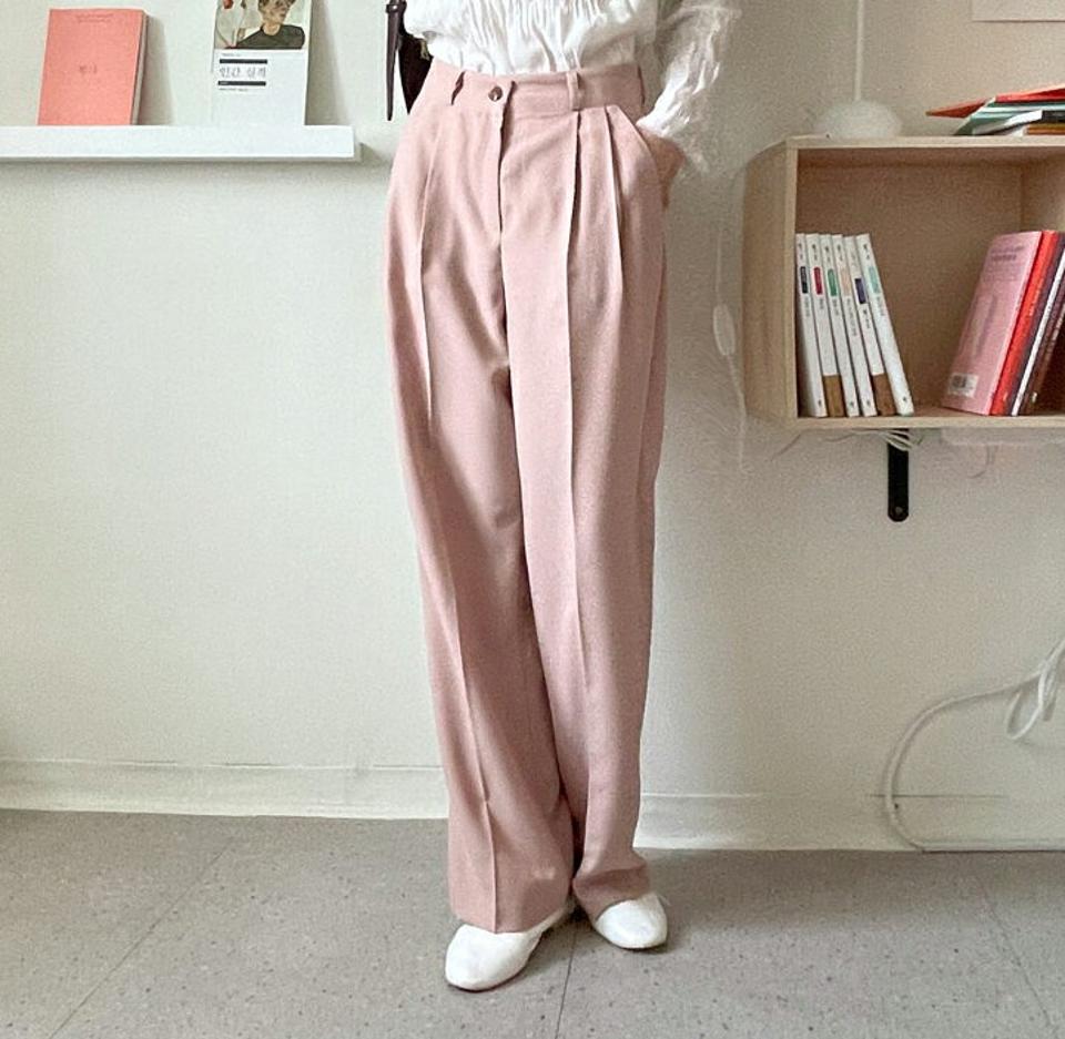 ツータックスラックス・全2色・t64882 レディース 【pt】【韓国 ファッション ボトムス パンツ スラックス ツータック ワイド ワイドスラックス オフィスカジュアル ハイウエスト 細身 無地 体型カーバー 秋 春】