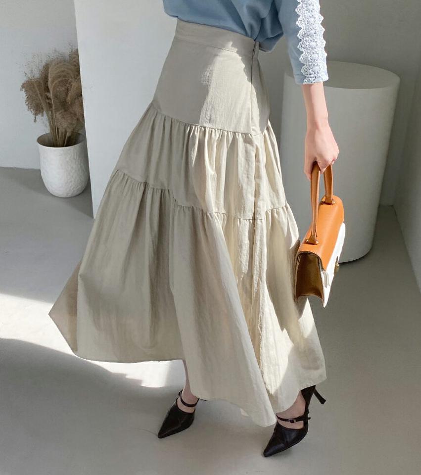 バックゴムティアードスカート・全4色・t67314 レディース 【sk】【スカート ロング ロングスカート ティアード シンプル フェミニン 可愛い かわいい 春 秋 韓国 ファッション】【ハイホリHIHOLLI】