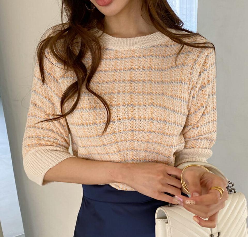 ≪人気商品再入荷≫ツイード調半袖ニット・全4色・b67301 レディース 【tops】トップス ニット ニットトップス 半袖 ハーフスリーブ ツイード 大人 きれいめ 高級感 春 秋 韓国ファッション ハイホリHIHOLLI