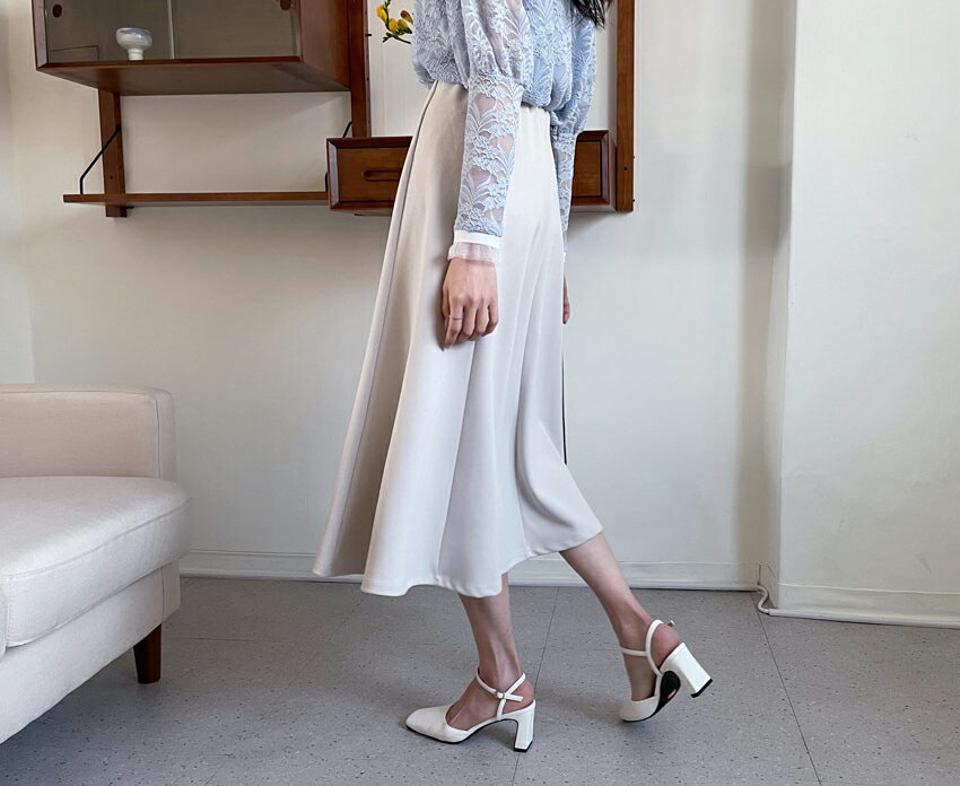 ウエストゴムフレアスカート・全2色・t64902 レディース 【sk】【韓国 ファッション ボトムス スカート ロング ロングスカート ウエストゴム フレアスカート Aライン 美脚 カジュアル 体型カバー フェミニン デイリー 秋 春】