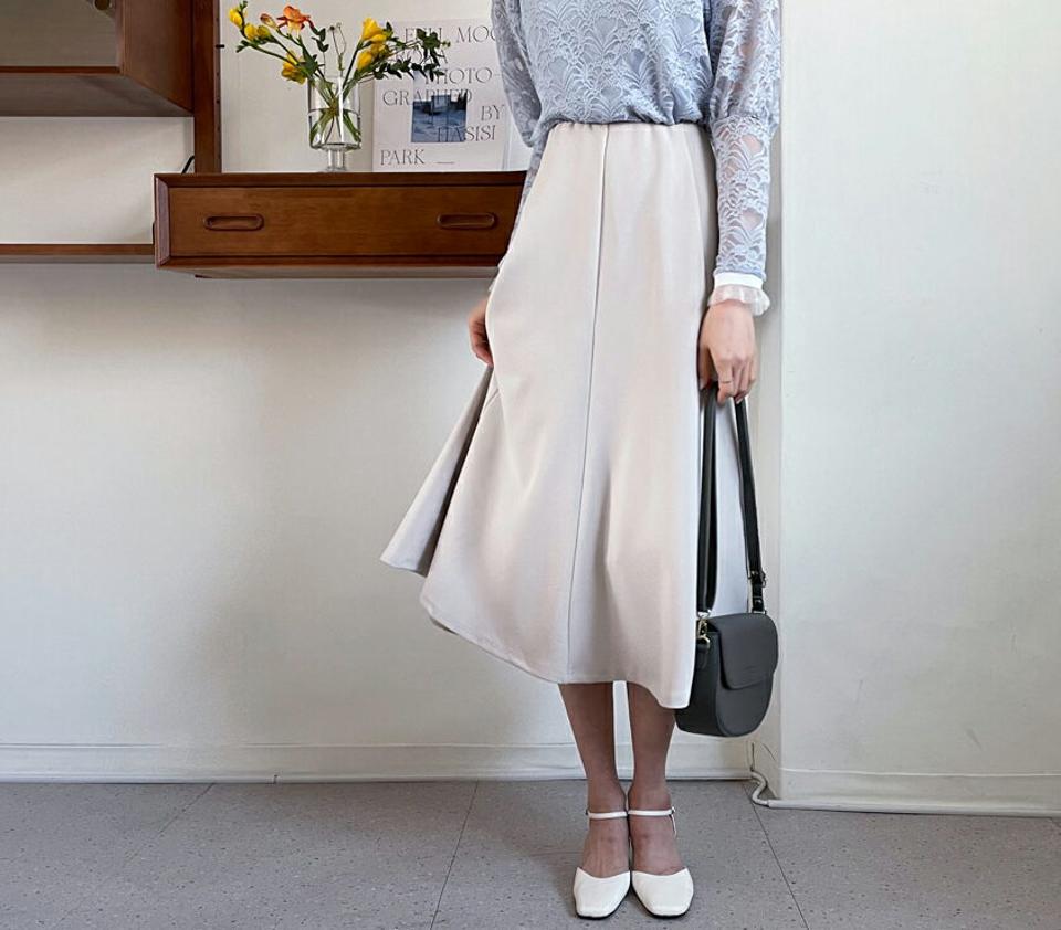 ウエストゴムフレアスカート・全2色・t64902 レディース 【sk】【韓国 ファッション ボトムス スカート ロング ロングスカート ウエストゴム フレアスカート Aライン 美脚 カジュアル 体型カバー フェミニン デイリー 秋 春】