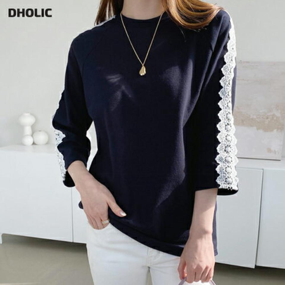 レースラインスリーブTシャツ・全3色・t67299 レディース 【tops】【トップス Tシャツ 七分丈 七分袖 7分袖 7分丈 レース 大人 フェミニン 可愛い かわいい カジュアル 春 秋 韓国 ファッション】【ハイホリHIHOLLI】
