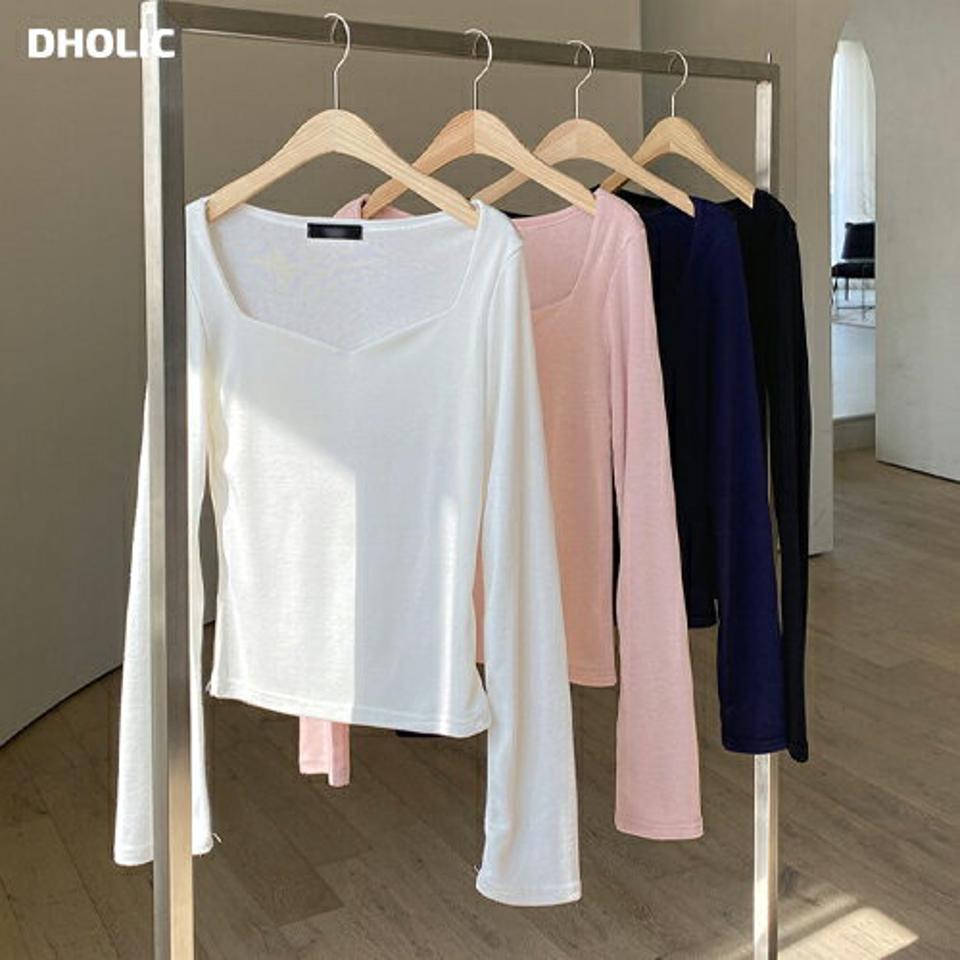 ハートネックTシャツ・全4色・t67298 レディース 【tops】【トップス Tシャツ ロンT 長袖 ハートネック デコルテ 鎖骨 単色 無地 シンプル 可愛い かわいい 春 秋 韓国 ファッション】【ハイホリHIHOLLI】