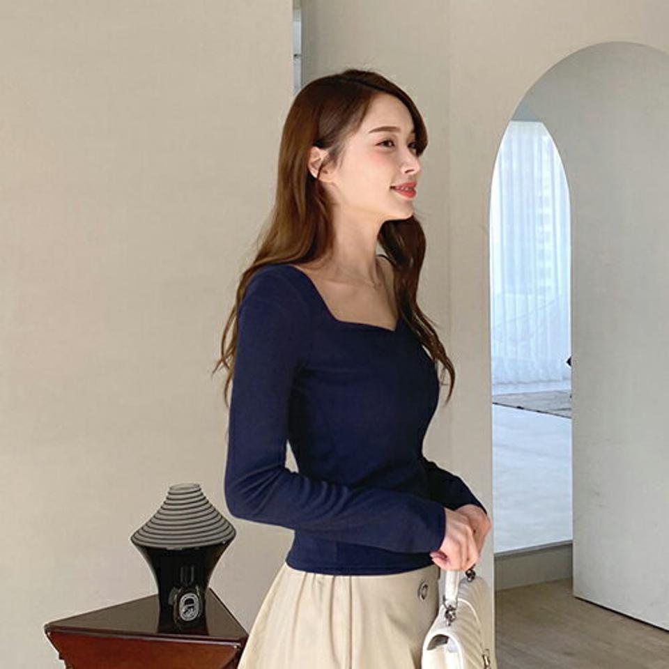 ハートネックTシャツ・全4色・t67298 レディース 【tops】【トップス Tシャツ ロンT 長袖 ハートネック デコルテ 鎖骨 単色 無地 シンプル 可愛い かわいい 春 秋 韓国 ファッション】【ハイホリHIHOLLI】