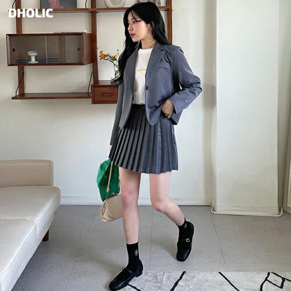ワンボタンジャケット&プリーツミニスカートSET・全2色・t63474 レディース 【ops】【韓国 ファッション ワンピース ミニ ミニワンピース セットアップ カジュアル かわいい ジャケット ワンボタン スカート ミニスカート プリーツ ガーリー 秋 春】【NIJU】