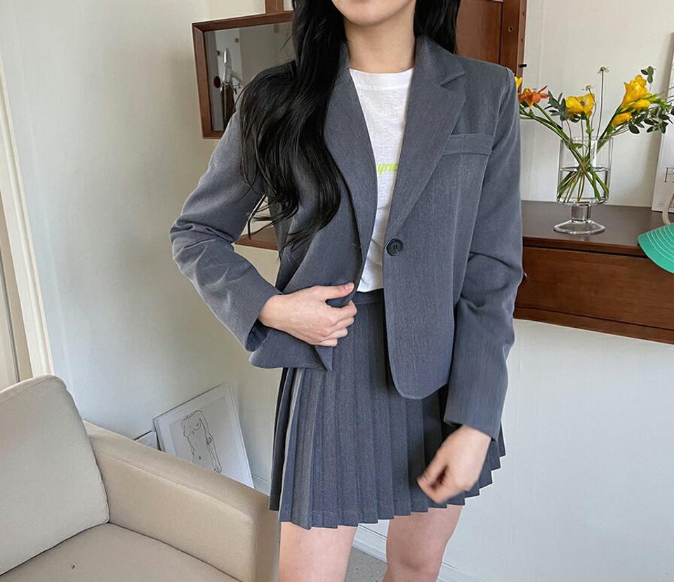 ワンボタンジャケット&プリーツミニスカートSET・全2色・t63474 レディース 【ops】【韓国 ファッション ワンピース ミニ ミニワンピース セットアップ カジュアル かわいい ジャケット ワンボタン スカート ミニスカート プリーツ ガーリー 秋 春】【NIJU】