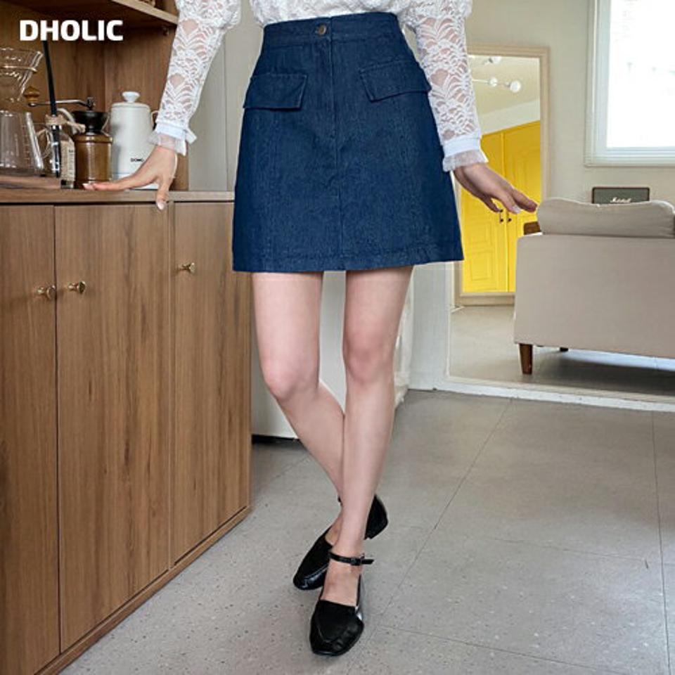 2TYPEフェイクポケットミニスカート・全3色・t64901 レディース 【sk】【韓国 ファッション ボトムス スカート ミニ ミニスカート フェイクポケット Aライン 2TYPE フラップポケットデニム 無地 美脚 カジュアル 体型カバー 秋 春】