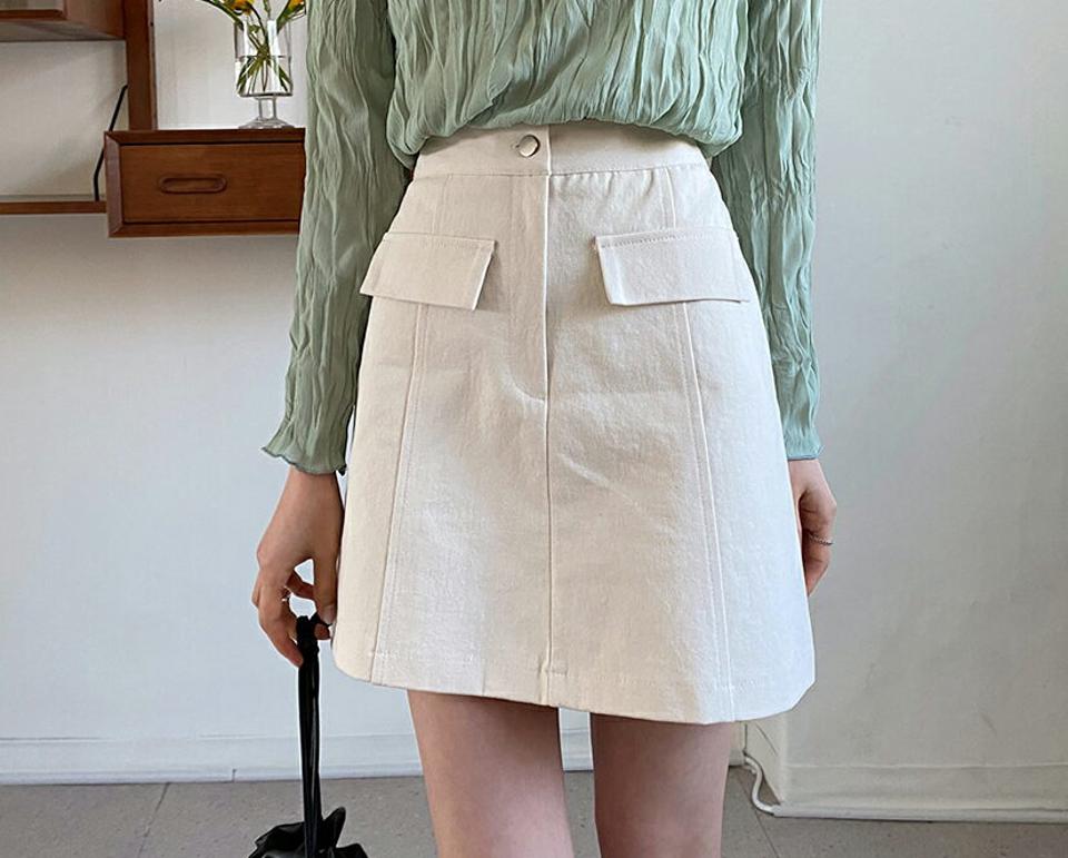 2TYPEフェイクポケットミニスカート・全3色・t64901 レディース 【sk】【韓国 ファッション ボトムス スカート ミニ ミニスカート フェイクポケット Aライン 2TYPE フラップポケットデニム 無地 美脚 カジュアル 体型カバー 秋 春】