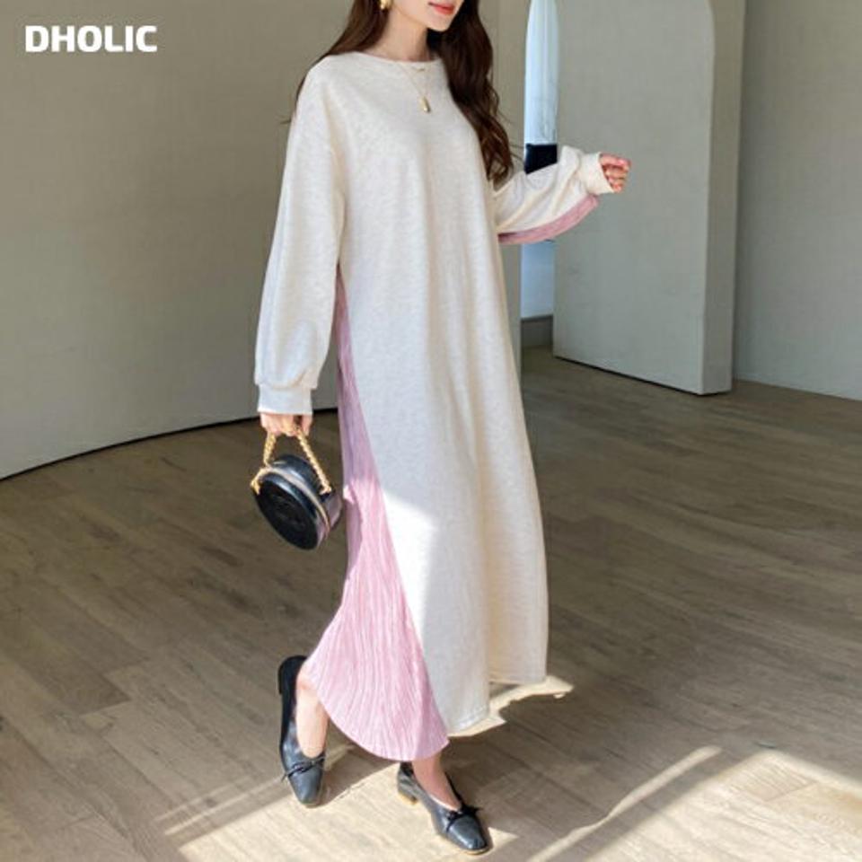 プリーツアンバランスワンピース・全3色・b67308 レディース 【ops】【ワンピース ロング ロングワンピース 長袖 アンバランス プリーツ プリーツワンピース 大人 フェミニン 春 秋 韓国 ファッション】【ハイホリHIHOLLI】