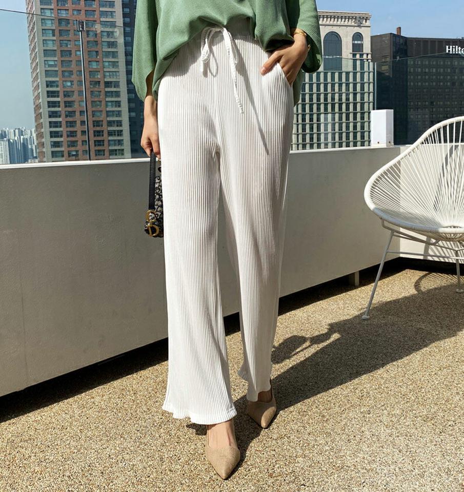 プリーツドロストパンツ・全4色・b67316 レディース 【pt】【パンツ ズボン ロングパンツ プリーツ プリーツパンツ ドロスト 単色 無地 シンプル カジュアル ウエストゴム 春 秋 韓国 ファッション】【ハイホリHIHOLLI】