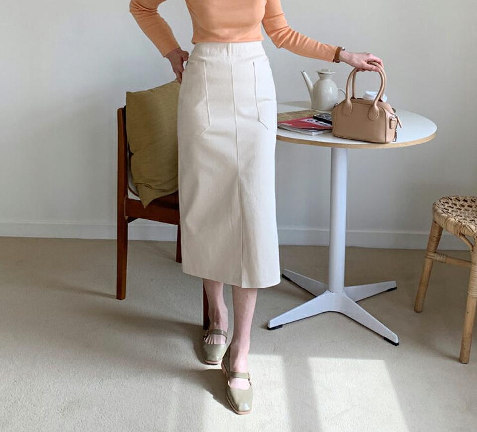 Hラインスリットスカート・全4色・b57001 レディース 【sk】【韓国 ファッション ボトムス スカート ロング ロングスカート ウエストゴム Hライン スリット サイドポケット 美脚 カジュアル 体型カバー フェミニン デイリー 秋 春】