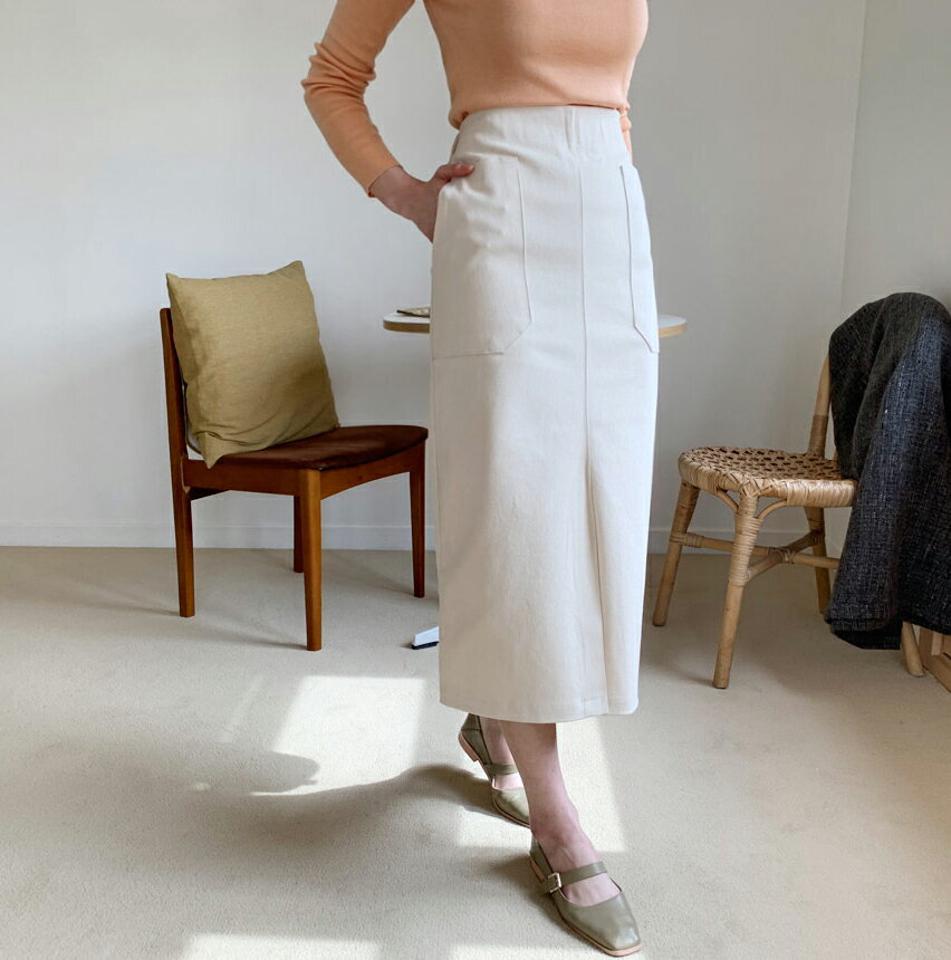 Hラインスリットスカート・全4色・b57001 レディース 【sk】【韓国 ファッション ボトムス スカート ロング ロングスカート ウエストゴム Hライン スリット サイドポケット 美脚 カジュアル 体型カバー フェミニン デイリー 秋 春】