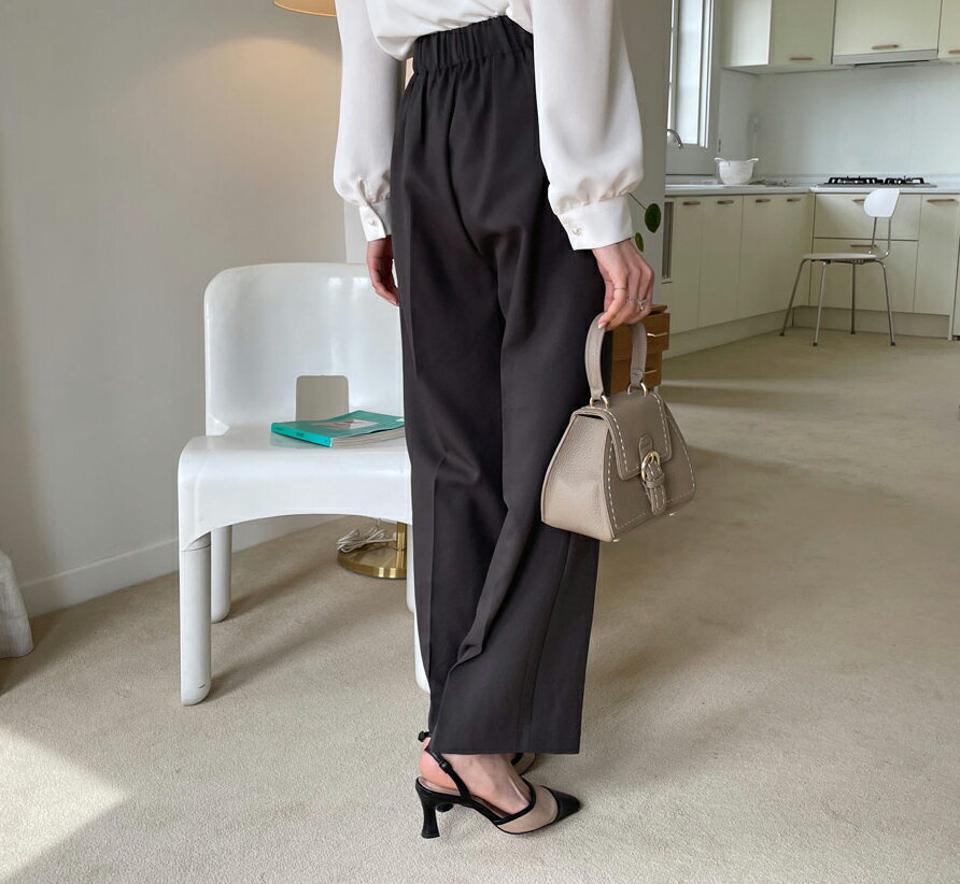 バックゴムホックスラックス・全2色・b56997 レディース 【pt】【韓国 ファッション ボトムス パンツ ロング スラックス ツータック ワイド ワイドスラックス ハイウエスト カジュアルオフィス カジュアル 無地 体型カーバー 秋 春】