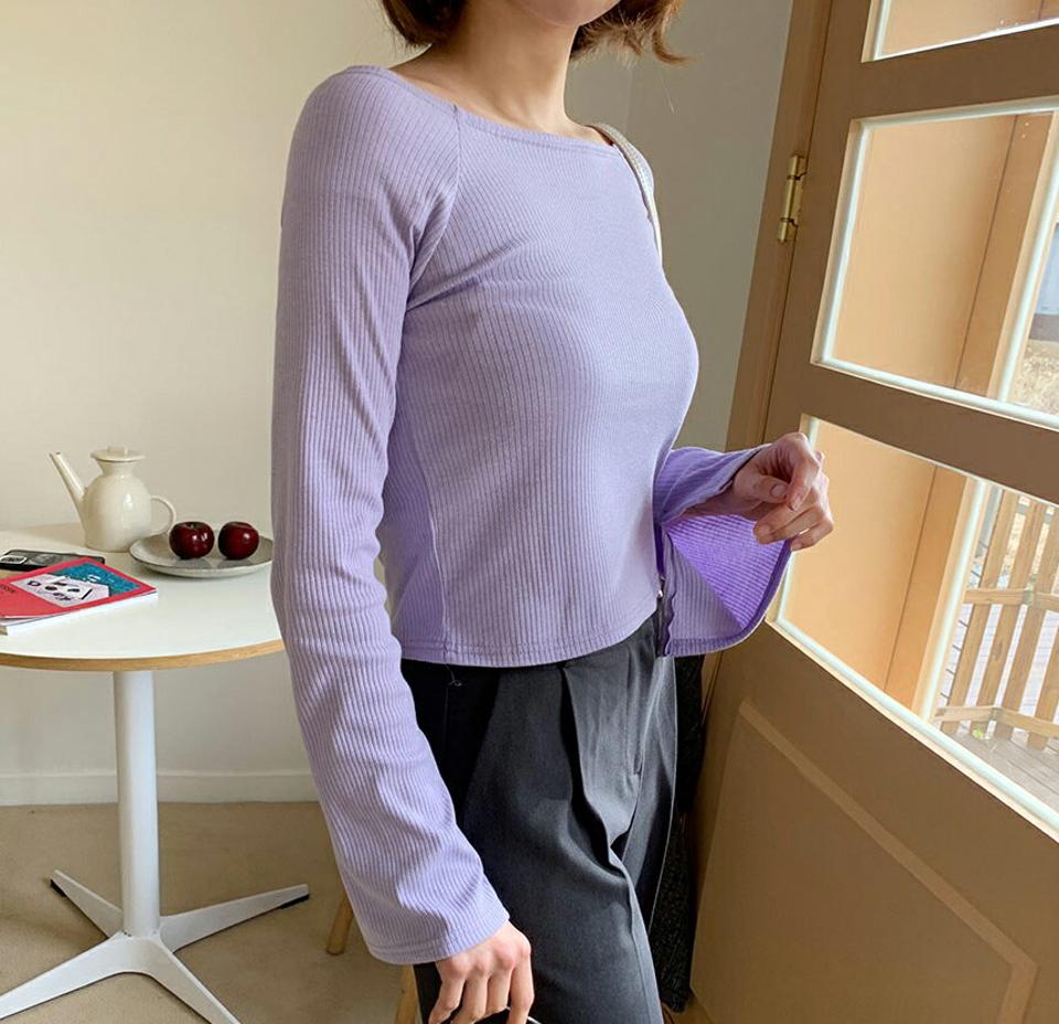 リブスクエアネックTシャツ・全4色・t56988 レディース 【tops】【韓国 ファッション トップス Tシャツ 長袖 リブ スクエアネック スリム フィット ラグランスリーブ スリット カジュアル 体型カーバー デイリー 細身 秋 春】