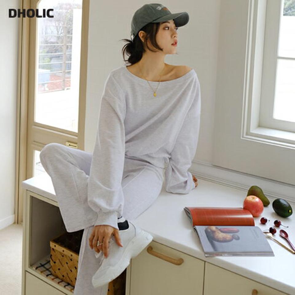 オフショルスウェット&ブーツカットパンツSET・全3色・b56990 レディース 【pt】【韓国 ファッション ボトムス パンツ ロングパンツ セットアップ オフショル スウェット ブーツカット ルーズフィット ウエストゴム 細身 カジュアル デイリー 秋 春】