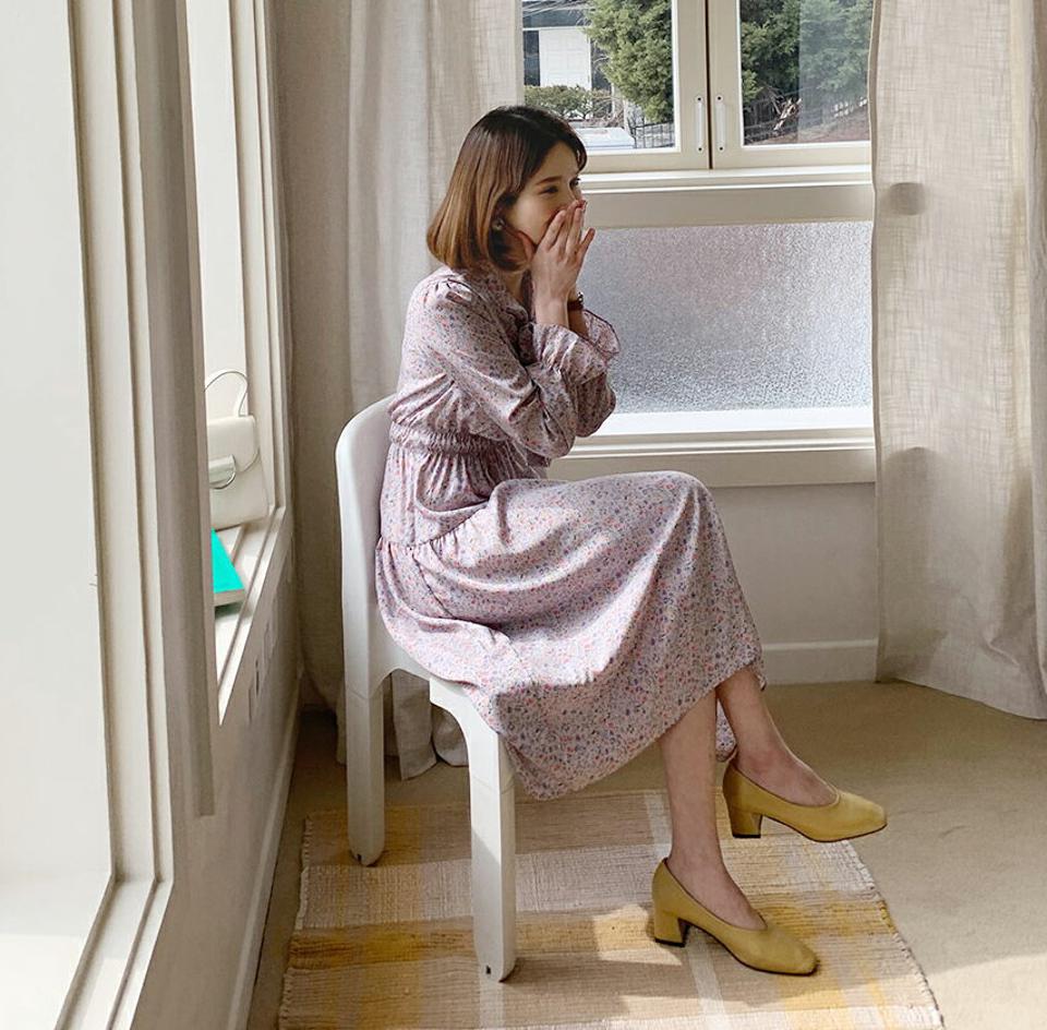 フローラルパターンリボンワンピース・全3色・t56993 レディース 【ops】【韓国 ファッション ワンピース ロング ロングワンピース カジュアル 花柄 フラワー フローラル パターン リボン ウエストゴム シフォン ネックリボン フェミニン 細身 体型カバー 秋 春】