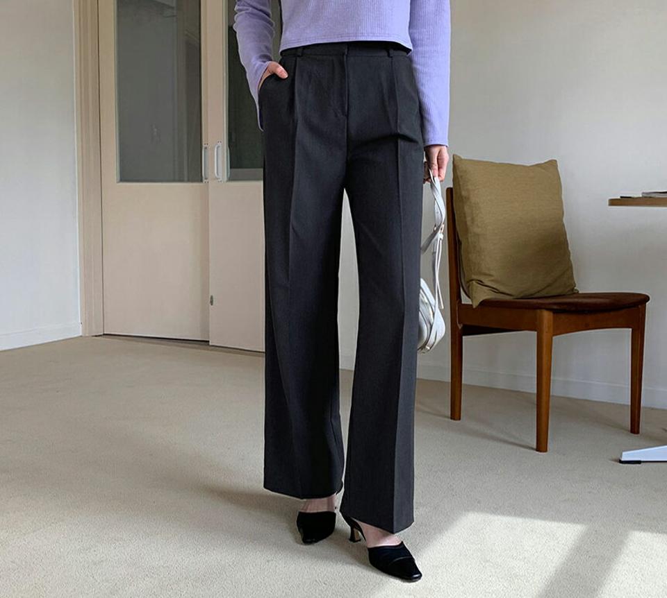 タックワイドスラックス・全3色・t56998 レディース 【pt】【韓国 ファッション ボトムス パンツ スラックス タック ワイド ワイドスラックス オフィスカジュアル ストレート ハイウエスト 細身 無地 体型カーバー 秋 春】