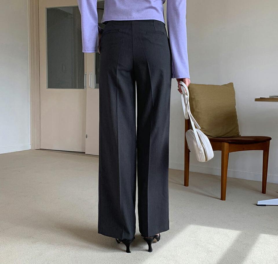 タックワイドスラックス・全3色・t56998 レディース 【pt】【韓国 ファッション ボトムス パンツ スラックス タック ワイド ワイドスラックス オフィスカジュアル ストレート ハイウエスト 細身 無地 体型カーバー 秋 春】