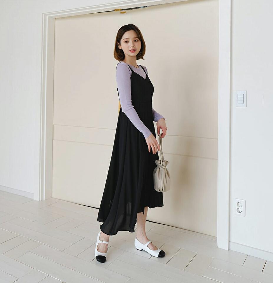 スリーブレスフレアワンピース・全3色・b56991 レディース 【ops】【韓国 ファッション ワンピース ロング ロングワンピース カジュアル スリーブレス フレア フレアワンピース シャーリング アンバランス 揺れ感 フェミニン 細身 体型カバー 秋 春】