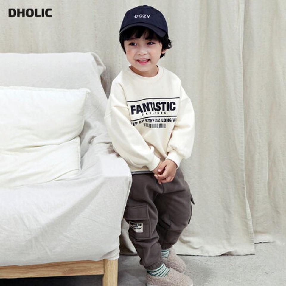 両起毛バーコードロゴスウェット上下SET・p010776 キッズ 【3~8才】【pt】【韓国 ファッション セットアップ スウェット トレーナー 長袖 ロング パンツ レギンス スパッツ 女の子 男の子 キッズ 子供 子供服 幼稚園 通学 通園 低学年 秋 冬】【KIDS】