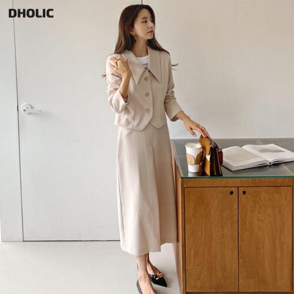 シングルショートジャケット&フェイクポケットタックスカートSET・全2色・t65056 レディース 【ops】【韓国 ファッション ワンピース ロング ロングワンピース セットアップ ショートジャケット フェイクポケット スカート Hライン フェミニン 秋 春】