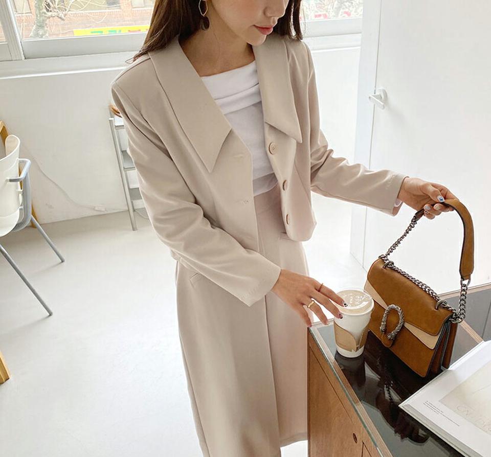 シングルショートジャケット&フェイクポケットタックスカートSET・全2色・t65056 レディース 【ops】【韓国 ファッション ワンピース ロング ロングワンピース セットアップ ショートジャケット フェイクポケット スカート Hライン フェミニン 秋 春】