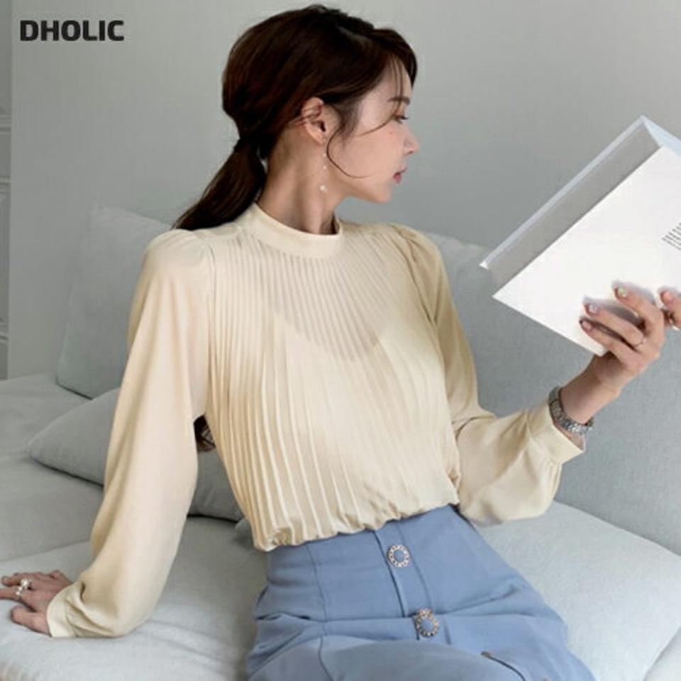 【マラソン特価】≪人気商品再入荷≫フロントプリーツブラウス・全5色・b67253 レディース 【bl】【トップス ブラウス 長袖 プリーツブラウス プリーツ フェミニン きれいめ 可愛い かわいい 春 秋 韓国 ファッション】【ハイホリHIHOLLI】