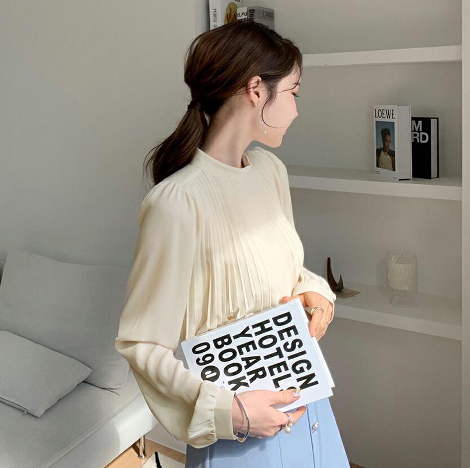 【マラソン特価】≪人気商品再入荷≫フロントプリーツブラウス・全5色・b67253 レディース 【bl】【トップス ブラウス 長袖 プリーツブラウス プリーツ フェミニン きれいめ 可愛い かわいい 春 秋 韓国 ファッション】【ハイホリHIHOLLI】