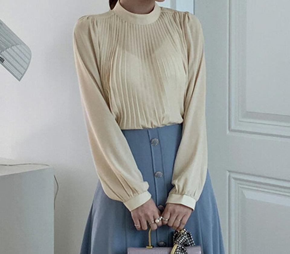 【マラソン特価】≪人気商品再入荷≫フロントプリーツブラウス・全5色・b67253 レディース 【bl】【トップス ブラウス 長袖 プリーツブラウス プリーツ フェミニン きれいめ 可愛い かわいい 春 秋 韓国 ファッション】【ハイホリHIHOLLI】