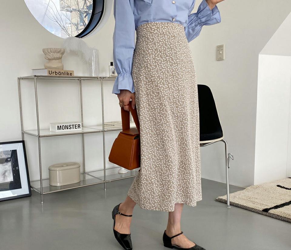 クローバーパターンロングスカート・全3色・t65046 レディース 【sk】【韓国 ファッション ボトムス スカート ロング ロングスカート クローバー柄 ハイウエスト バックゴム カジュアル 体型カバー フェミニン デイリー 秋 春】