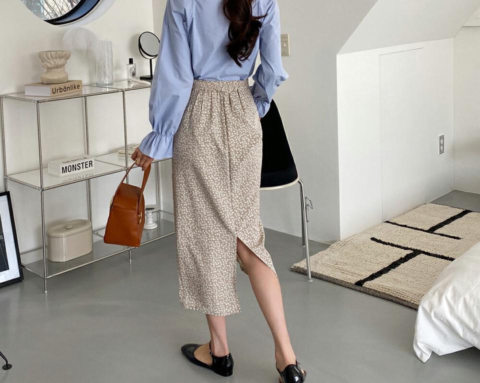 クローバーパターンロングスカート・全3色・t65046 レディース 【sk】【韓国 ファッション ボトムス スカート ロング ロングスカート クローバー柄 ハイウエスト バックゴム カジュアル 体型カバー フェミニン デイリー 秋 春】