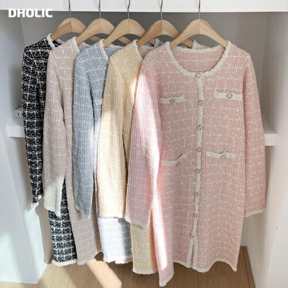 ツイード調ミディワンピース・全5色・t67264 レディース 【ops】【ワンピース ミディ丈 ミディワンピース ツイード 長袖 上品 高級感 ゴールドボタン かわいい 可愛い 春 秋 韓国 ファッション】【ハイホリHIHOLLI】