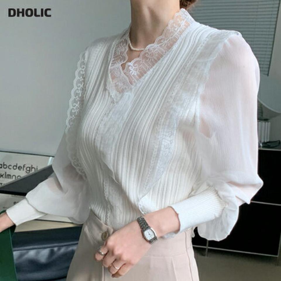 シアースリーブレースラインニット・全2色・b67258 レディース 【tops】【トップス ニット ニットトップス 長袖 シアー 透け感 シアー フェミニン レース 可愛い かわいい 春 秋 韓国 ファッション】【ハイホリHIHOLLI】