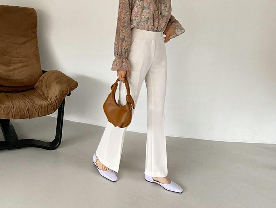 ツーボタンブーツカットスラックス・全3色・t65050 レディース 【pt】【韓国 ファッション ボトムス パンツ スラックス ブーツカットスラックス ツーボタン オフィスカジュアル ハイウエスト 細身 無地 体型カーバー 秋 春】