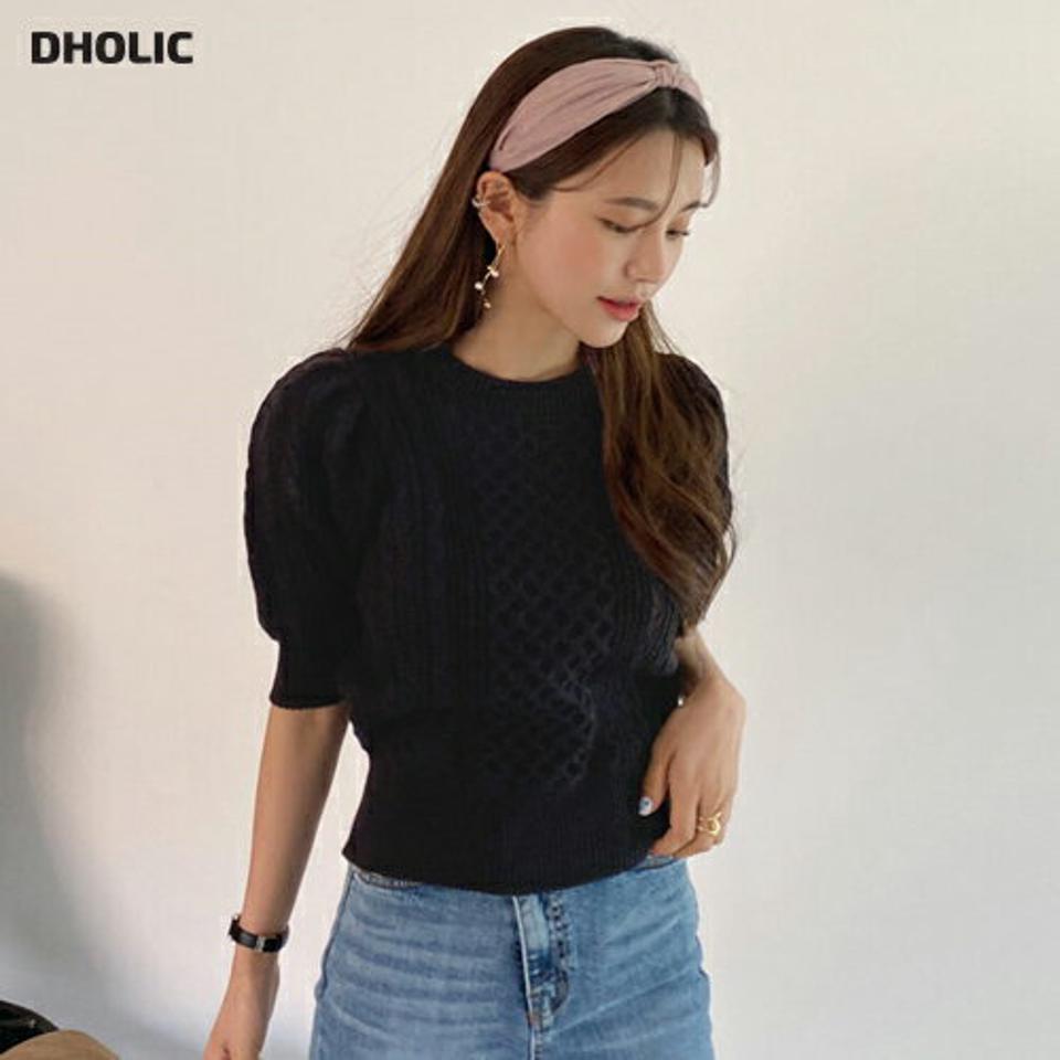 ≪人気商品再入荷≫半袖ケーブルニット・全4色・t65031 レディース 【tops】韓国ファッション トップス ニット 年上 半袖 ラウンドネック ケーブルニット ハーフスリーブ 5分丈袖 ボリューム 細身 大人 体型カバー デイリー 無地 秋 春