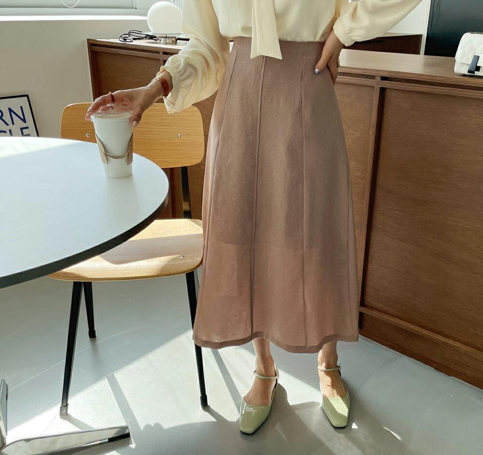 フレアロングスカート・全4色・b65052 レディース 【sk】【韓国 ファッション ボトムス スカート ロング ロングスカート フレア バックゴム Aライン 美脚 カジュアル 体型カバー フェミニン デイリー 秋 春】