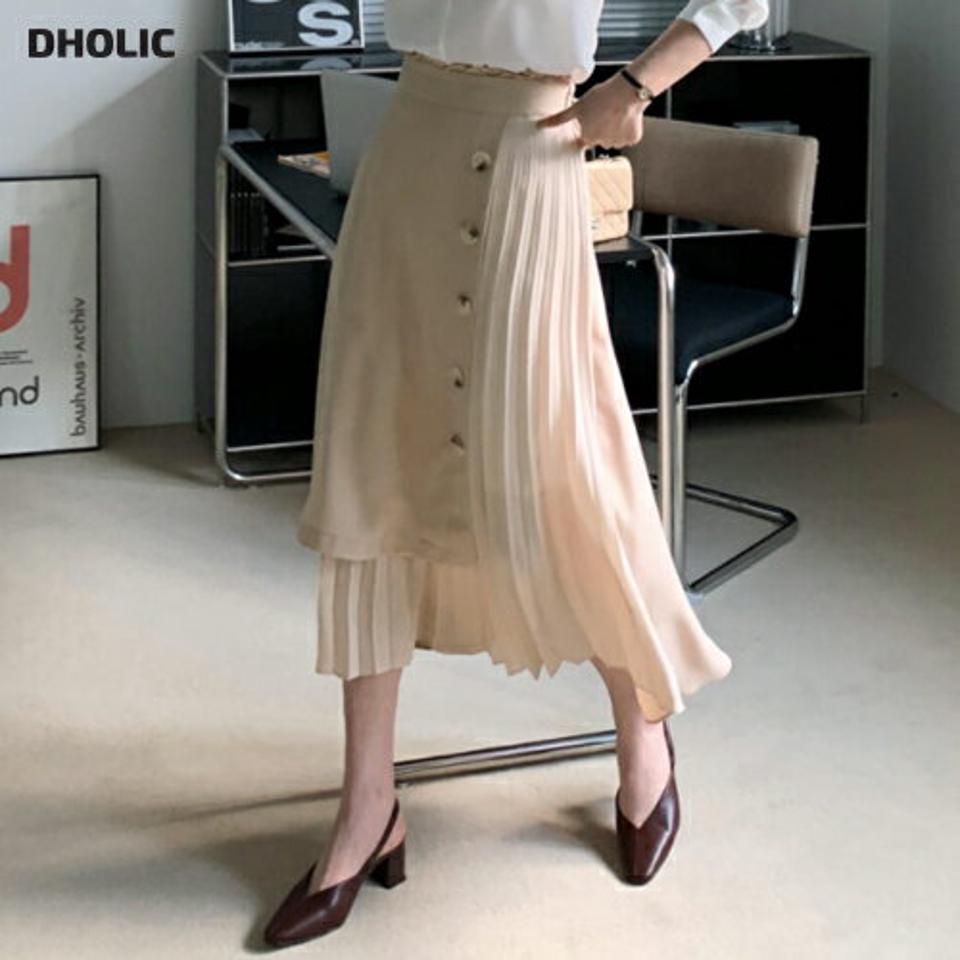 プリーツフリルボタンスカート・全3色・t67276 レディース 【sk】【スカート ロング ロングスカート プリーツ フリル プリーツスカート フェミニン 可愛い かわいい 春 秋 韓国 ファッション】【ハイホリHIHOLLI】