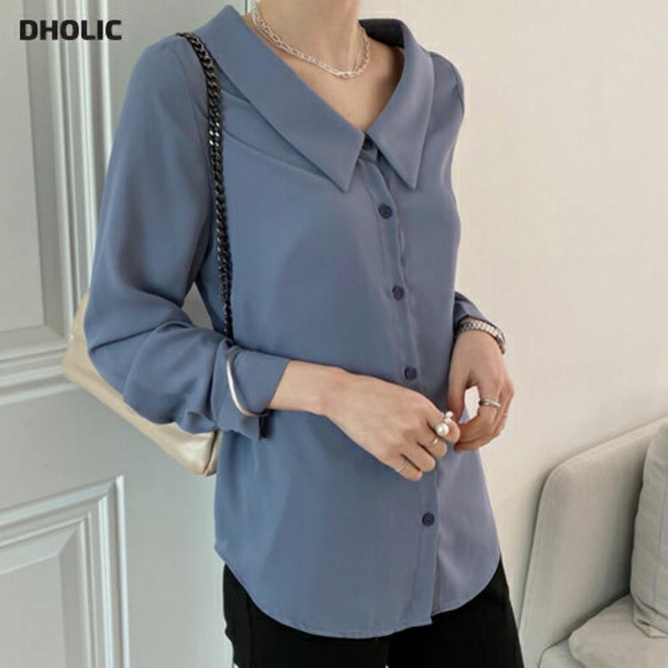 2WAYカラーブラウス・全4色・b67252 レディース 【bl】【トップス ブラウス 長袖 前後着用自由 単色 無地 シンプル スリット カジュアル 大人 オフィスカジュアル 春 秋 韓国 ファッション】【ハイホリHIHOLLI】