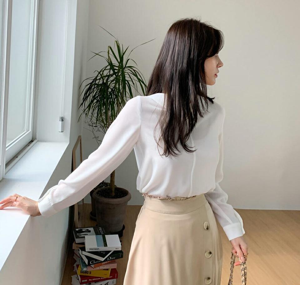 2WAYカラーブラウス・全4色・b67252 レディース 【bl】【トップス ブラウス 長袖 前後着用自由 単色 無地 シンプル スリット カジュアル 大人 オフィスカジュアル 春 秋 韓国 ファッション】【ハイホリHIHOLLI】