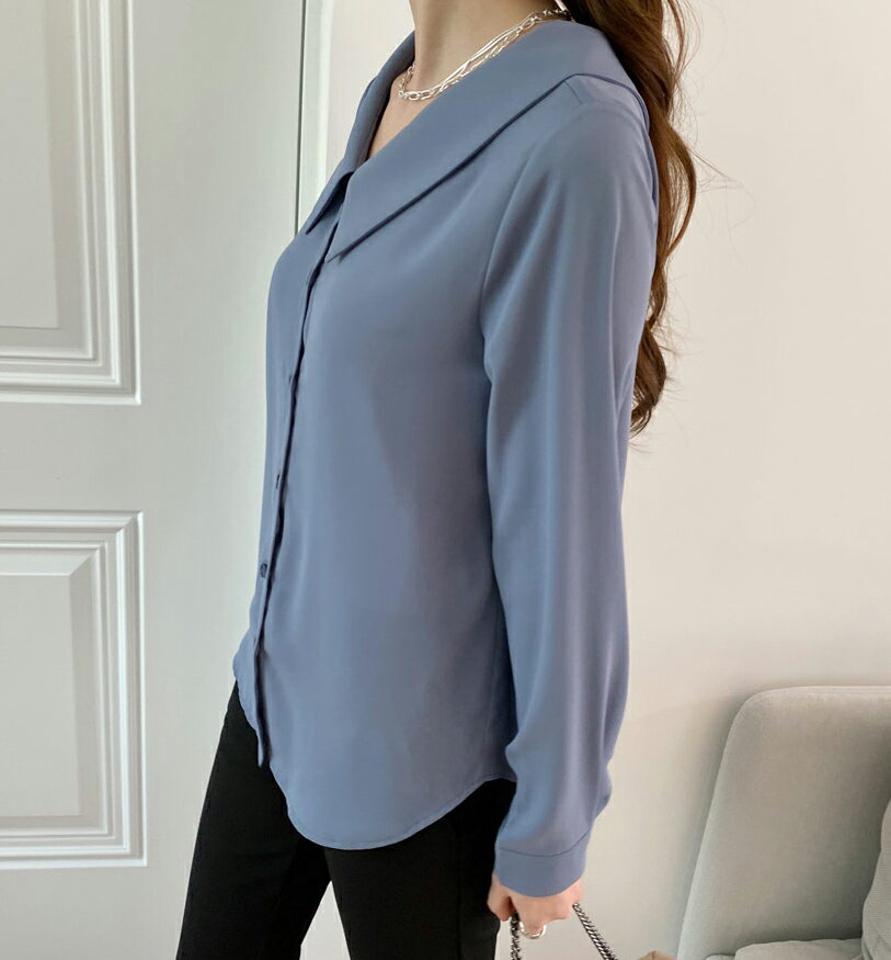 2WAYカラーブラウス・全4色・b67252 レディース 【bl】【トップス ブラウス 長袖 前後着用自由 単色 無地 シンプル スリット カジュアル 大人 オフィスカジュアル 春 秋 韓国 ファッション】【ハイホリHIHOLLI】