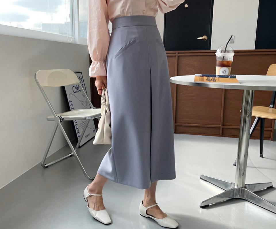 フェイクポケットタックスカート・全2色・t65054 レディース 【sk】【韓国 ファッション ボトムス スカート ロング ロングスカート フェイクポケット Hライン バックスリット 美脚 カジュアル 体型カバー フェミニン デイリー 秋 春】