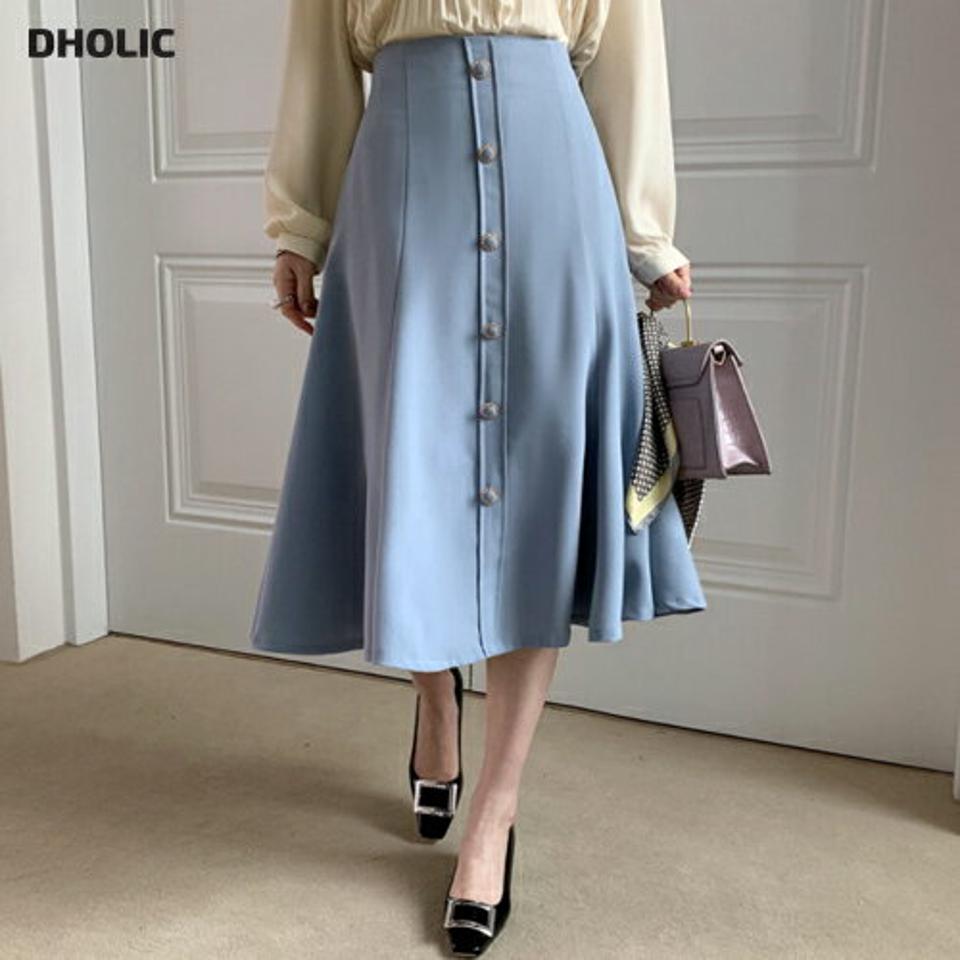 ボタンフレアスカート・全3色・t67275 レディース 【sk】【スカート ロング ロングスカート フレア フレアスカート 単色 無地 シンプル 大人 カジュアル フェミニン きれいめ 春 秋 韓国 ファッション】【ハイホリHIHOLLI】