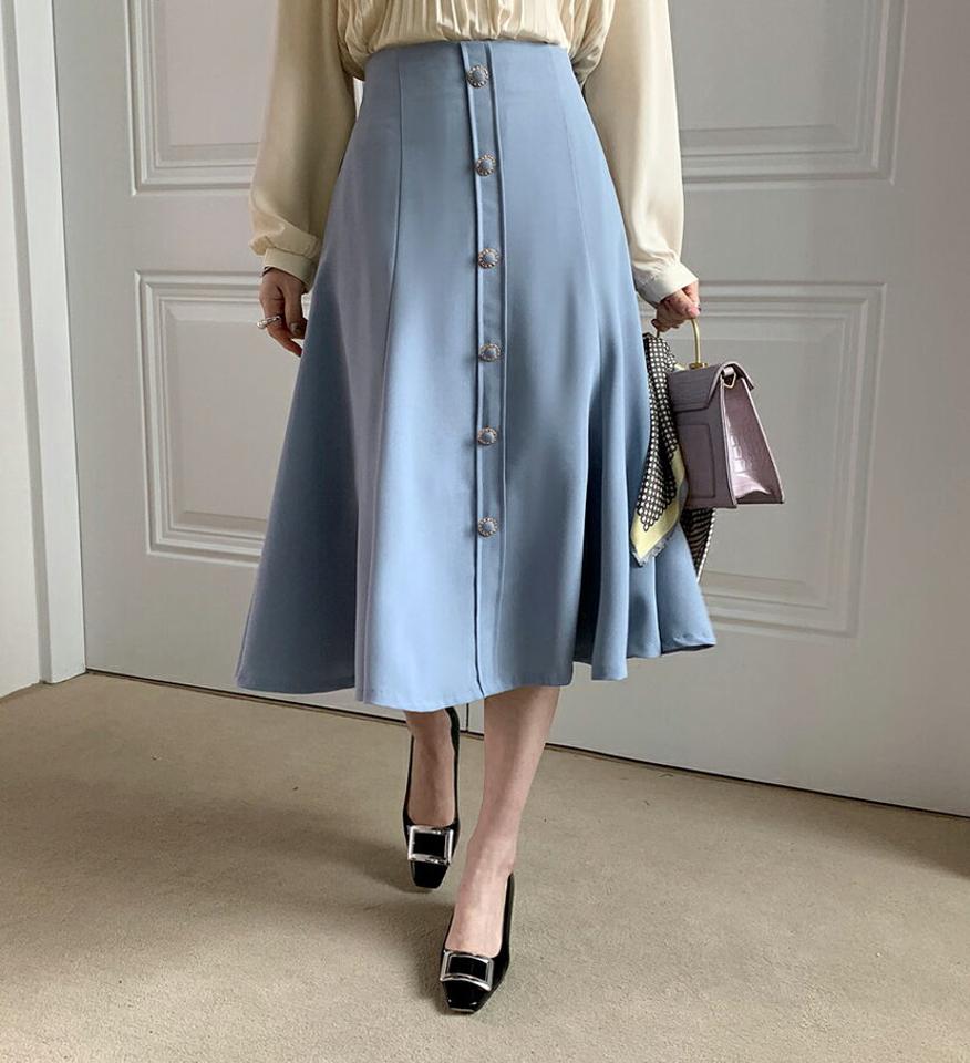 ボタンフレアスカート・全3色・t67275 レディース 【sk】【スカート ロング ロングスカート フレア フレアスカート 単色 無地 シンプル 大人 カジュアル フェミニン きれいめ 春 秋 韓国 ファッション】【ハイホリHIHOLLI】