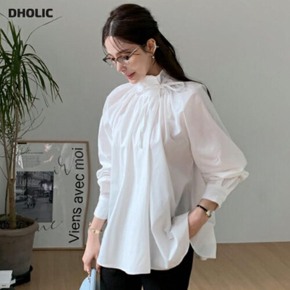 ハイネックリボンブラウス・全2色・t67255 レディース 【bl】【トップス ブラウス 長袖 リボン りぼん ハイネック モダン 大人 きれいめ 春 秋 韓国 ファッション】【ハイホリHIHOLLI】